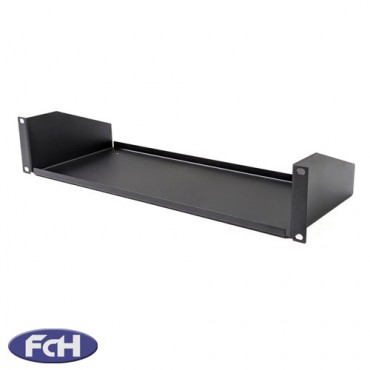 2u Black Steel Rack Shelf - 181.5mm Depth